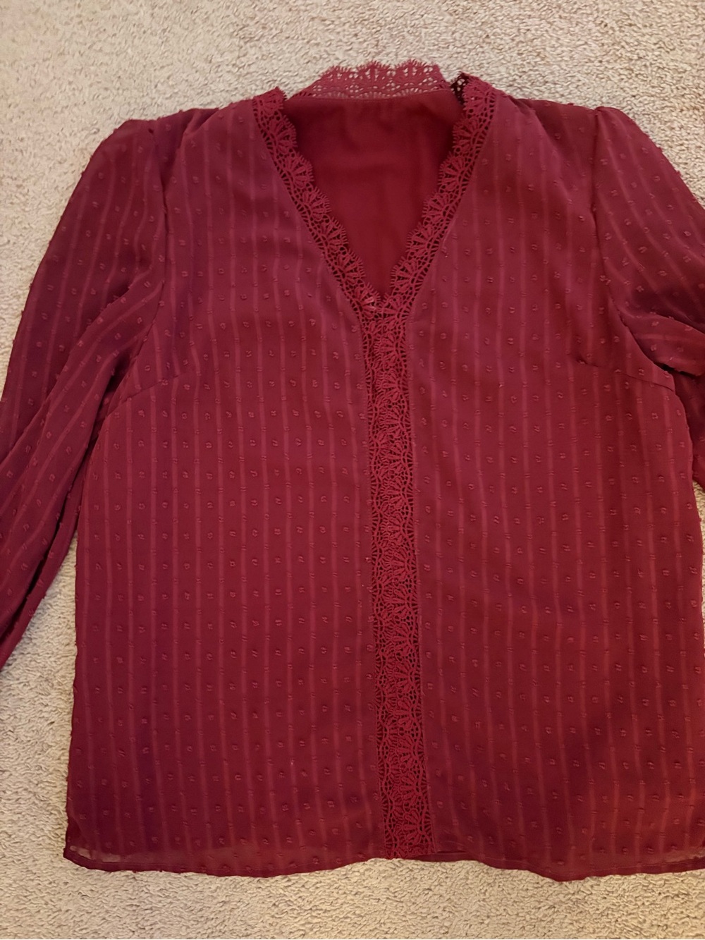 Women's Burgundy Lace-Trim V-Neck Blouse